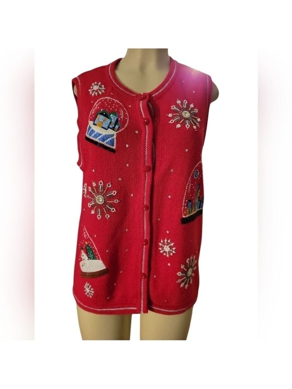 All POINTS Festive Red Holiday Christmas Sweater Vest Large